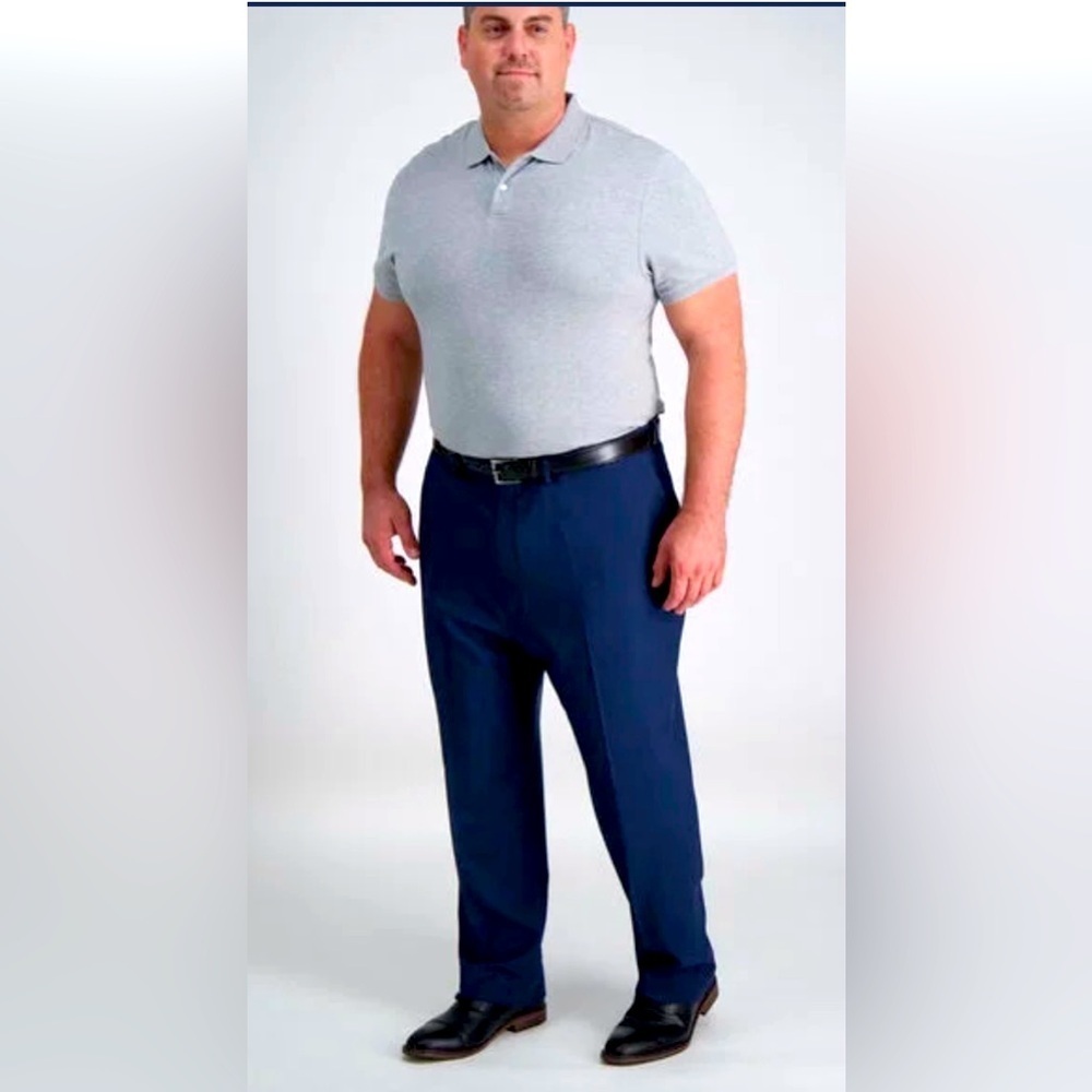 -Men's Haggar Premium comfort navy Dress Pants flat front 40/27 - Picture 2 of 7